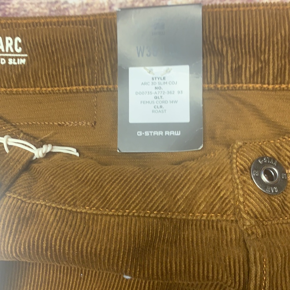 G STAR RAW Roast Brown Corduroy ARC 3D SLIM PANTS 38/32 - Picture 6 of 6